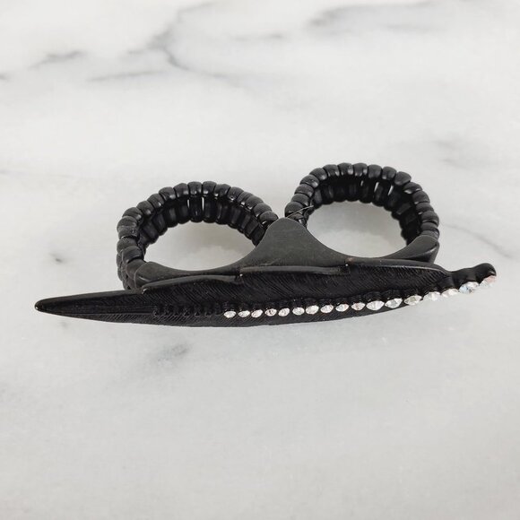 Black Leaf with Crystals Two Finger Ring - Picture 5 of 7